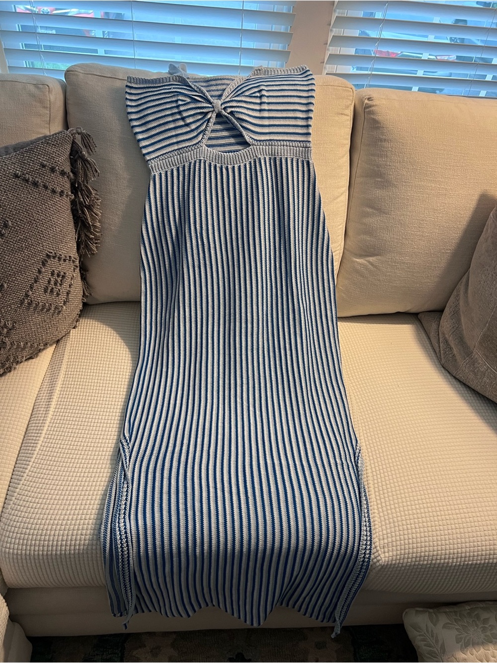 SHEIN Navy and White Striped Twist-Detail Maxi Dress